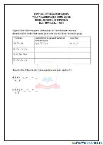 Addition of fraction