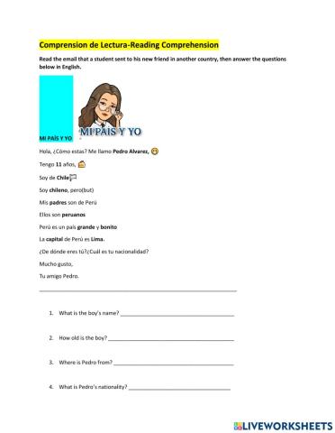 Reading Comprehension Los nacionalidades-Gr6