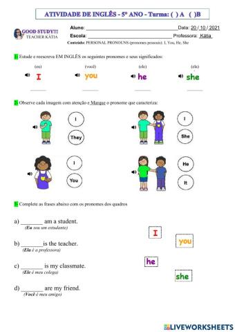 5° ANO - INGLÊS - PERSONAL PRONOUS -20-10-21