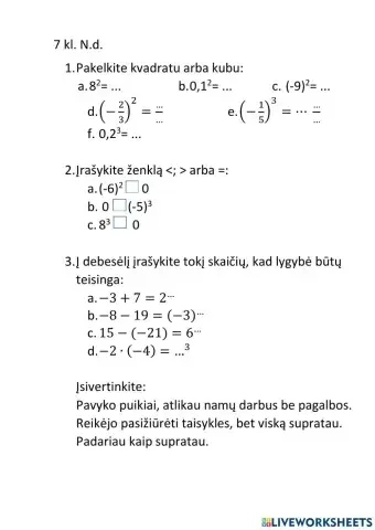 Keliame kvadratu ir kubu