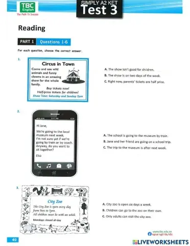 Simply KET Test 3 Reading