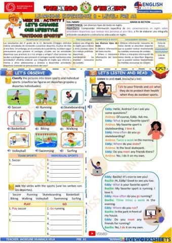 3° GRADO PRE A1 - EDA 8 - activity 1 - Aprendo en casa