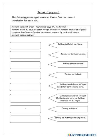 Terms of payment
