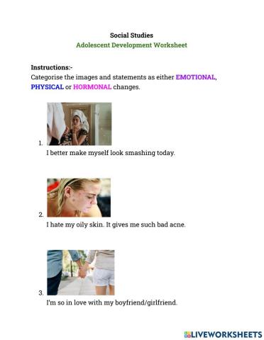 Adolescent Development Worksheet 2