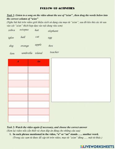 Article -a-an- - Activity 1