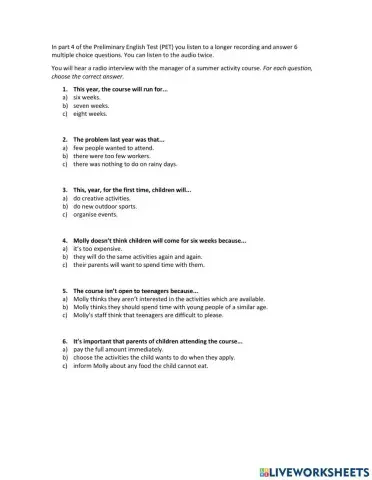 B1 PET Listening part 4 2020