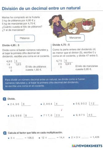 División de decimales por naturales