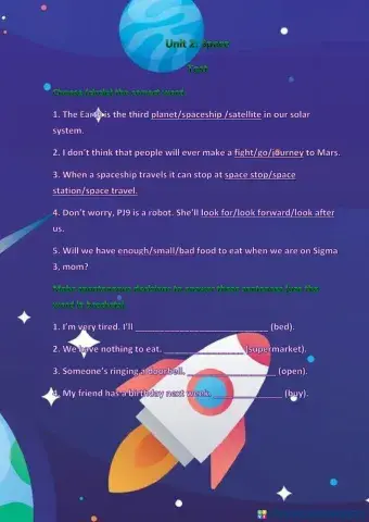 Project eplore 3 unit 2 (space) test