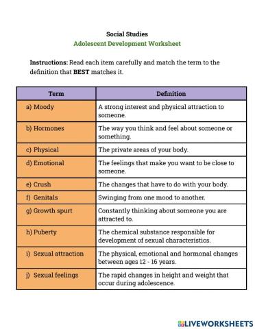 Adolescent Development Worksheet 3