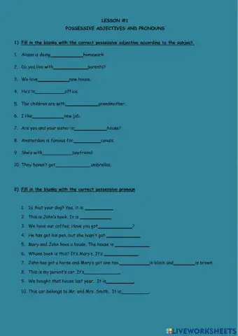 Possessive adjectives & possessive pronouns