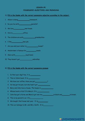 Possessive adjectives & possessive pronouns