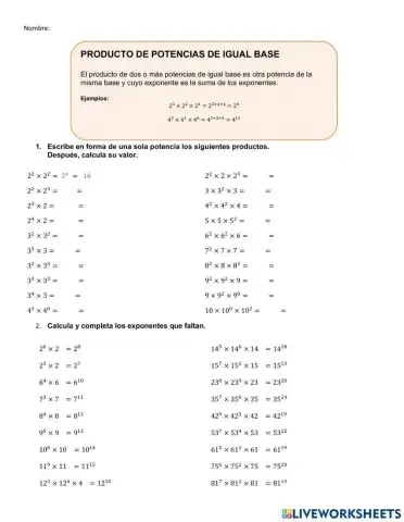 Producto de potencias de igual Base