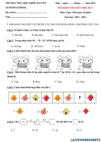 Kiểm tra giữa học kì 1