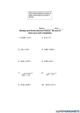 Mathematics- Multiplying and Dividing Decimals