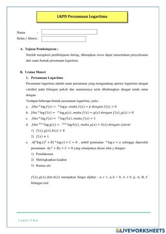 Bentuk Persamaan Logaritma