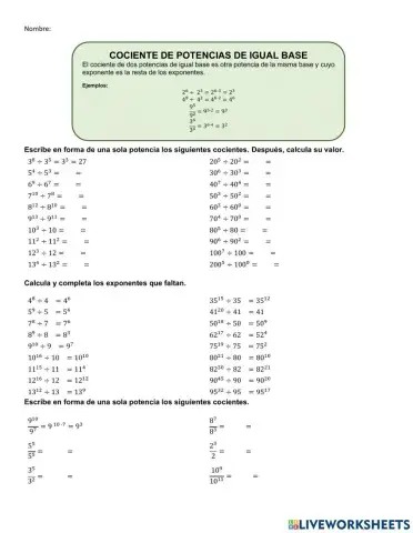 Cociente de potencias de igual base