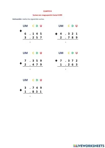 Sumas con reagrupación hasta 9.999