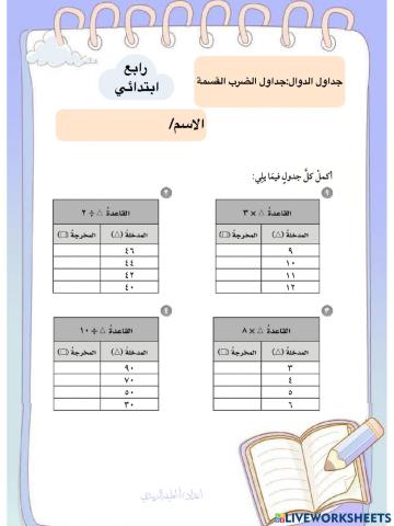 جداول الدوال : جداول الضرب والقسمة