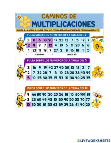 Tablas del 2, 5 y 10