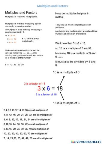 Multiples and Factors Set 1