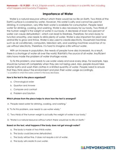 Homework 10.19.2021 Importance of Water