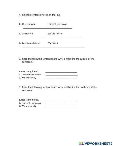 Sentence, subject and predicate