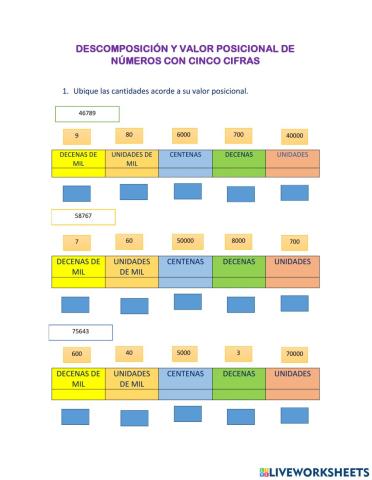 Descomposición de cantidades de cinco cifras