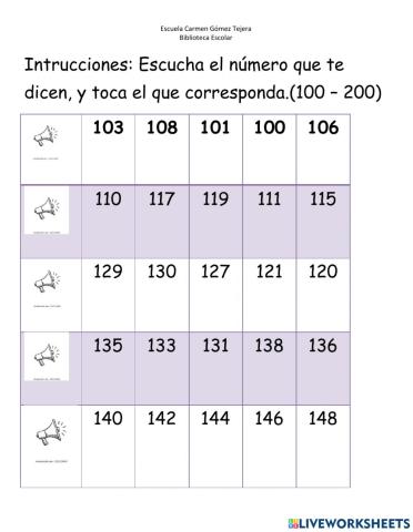 Reconocer numerales 100 al 200