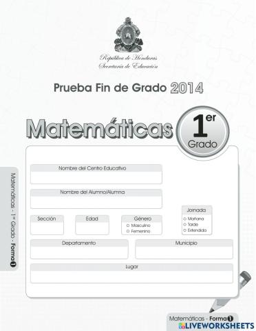 Prueba de fin de grado - primer grado