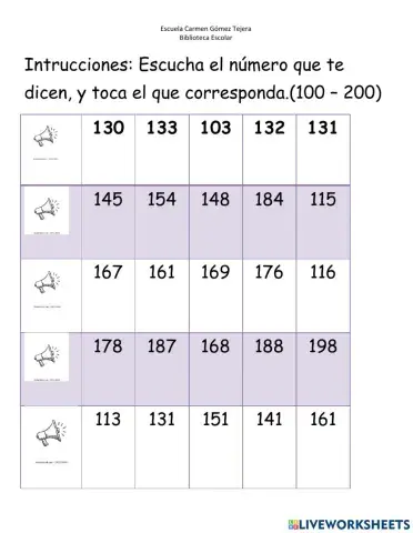 Reconocer numerales 100 al 200