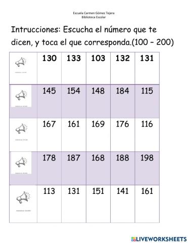 Reconocer numerales 100 al 200