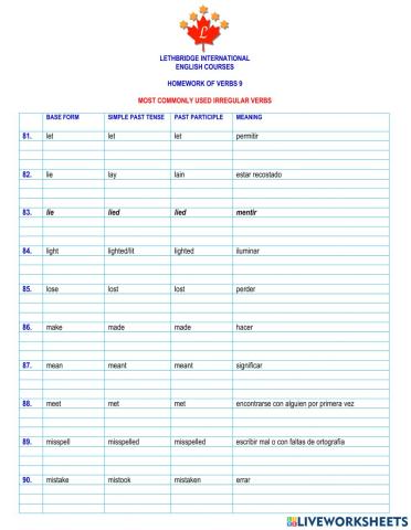 Homework of verbs 8