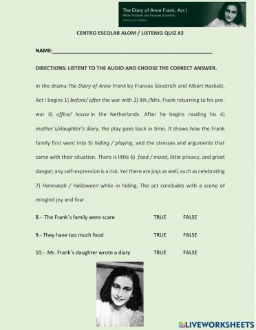 The diary of ann frank act 1