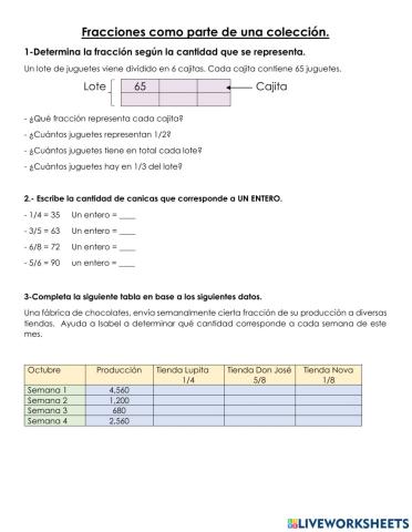 Ejercicio de fracción de una colección