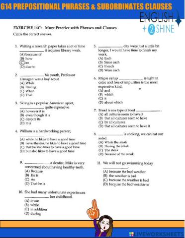 G14 prepositional phrases ans subordinate clauses