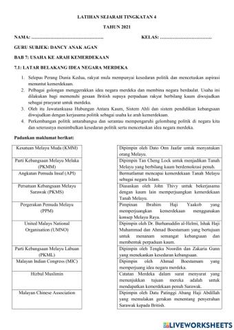 Sejarah t4 bab 7.1 usaha ke arah kemerdekaan