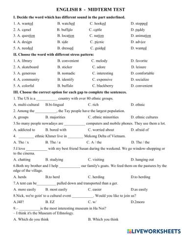 Midterm Test 8 - first semester