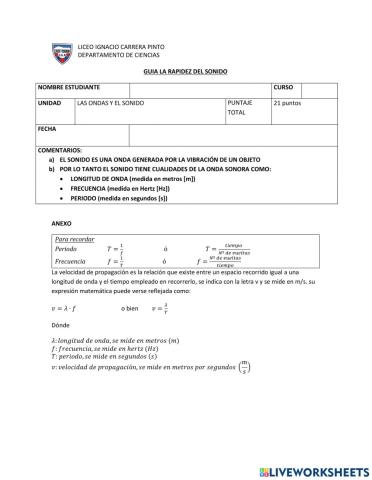 Calculo velocidad de propagación sonido