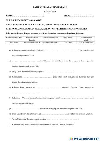 Sejarah tingkatan 2 bab 8 kerajaan kedah kelantan negeri sembilan dan perlis 8.1