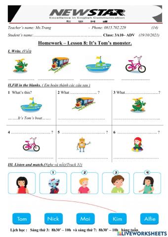 3A10 - Lesson 8 - It's Tom's monster - 19-10-2021
