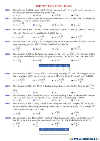 Thể tích khối chóp - Phần 1