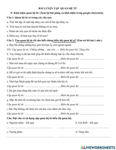 Bài luyện tập Quan hệ từ