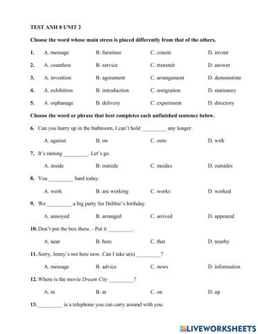 Test unit 2 english 8