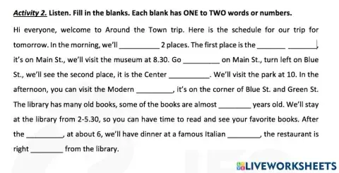 Unit 2 - Listening 2-  Activities 2