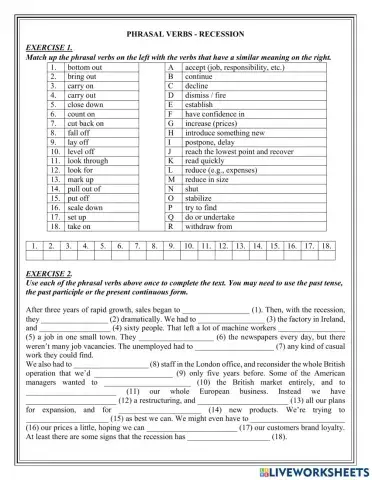 Recession phrasal verbs