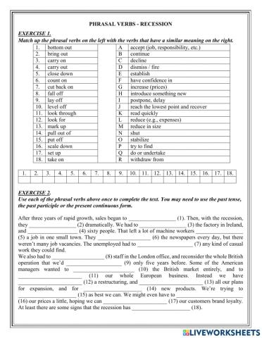 Recession phrasal verbs