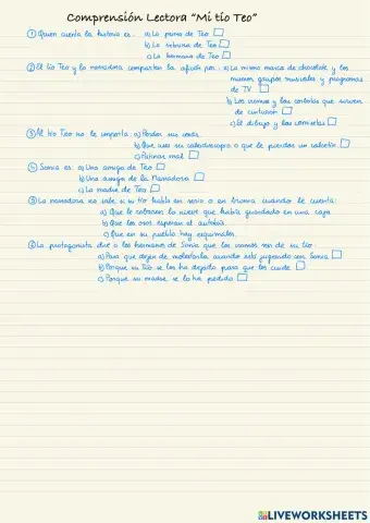 Coprensión lectora -Mi tío Teo-