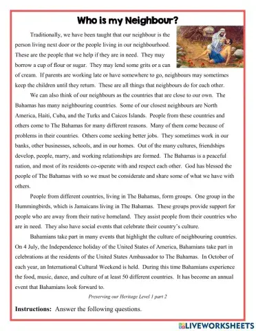 Who is our neighbours Reading Comprehension