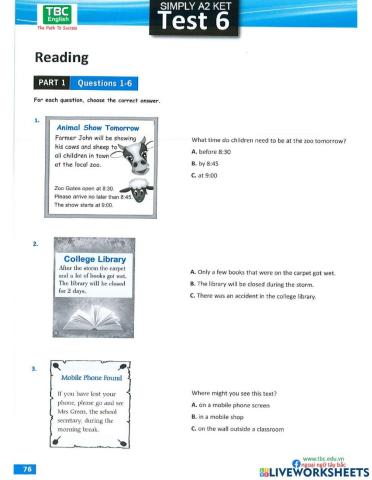 Simply KET Test 6 Reading