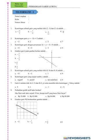 Latihan Gradien Persamaan Garis Lurus